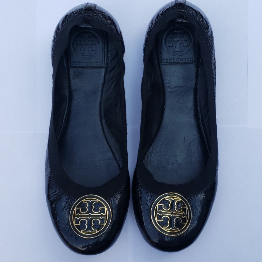 Tory Burch Caroline black patent ballet flats 9.5